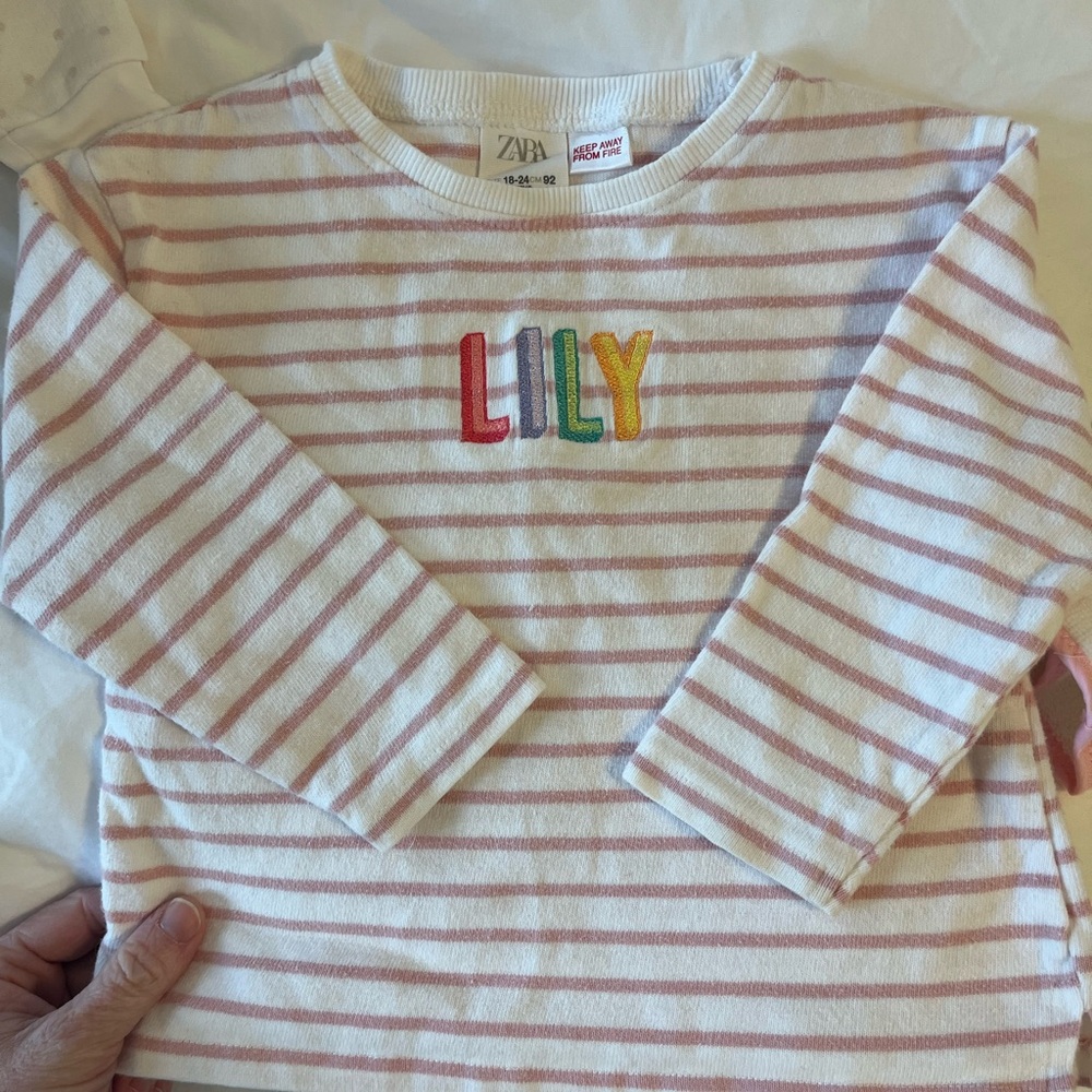 Zara Kids Pink and White Striped Long Sleeve Tee